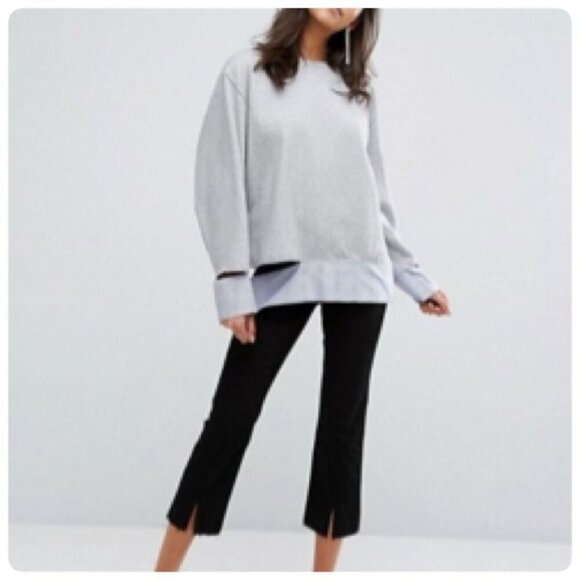 Evidnt Terry Sweater Top Cut Out Crew Neck Large in Gray - Picture 1 of 11